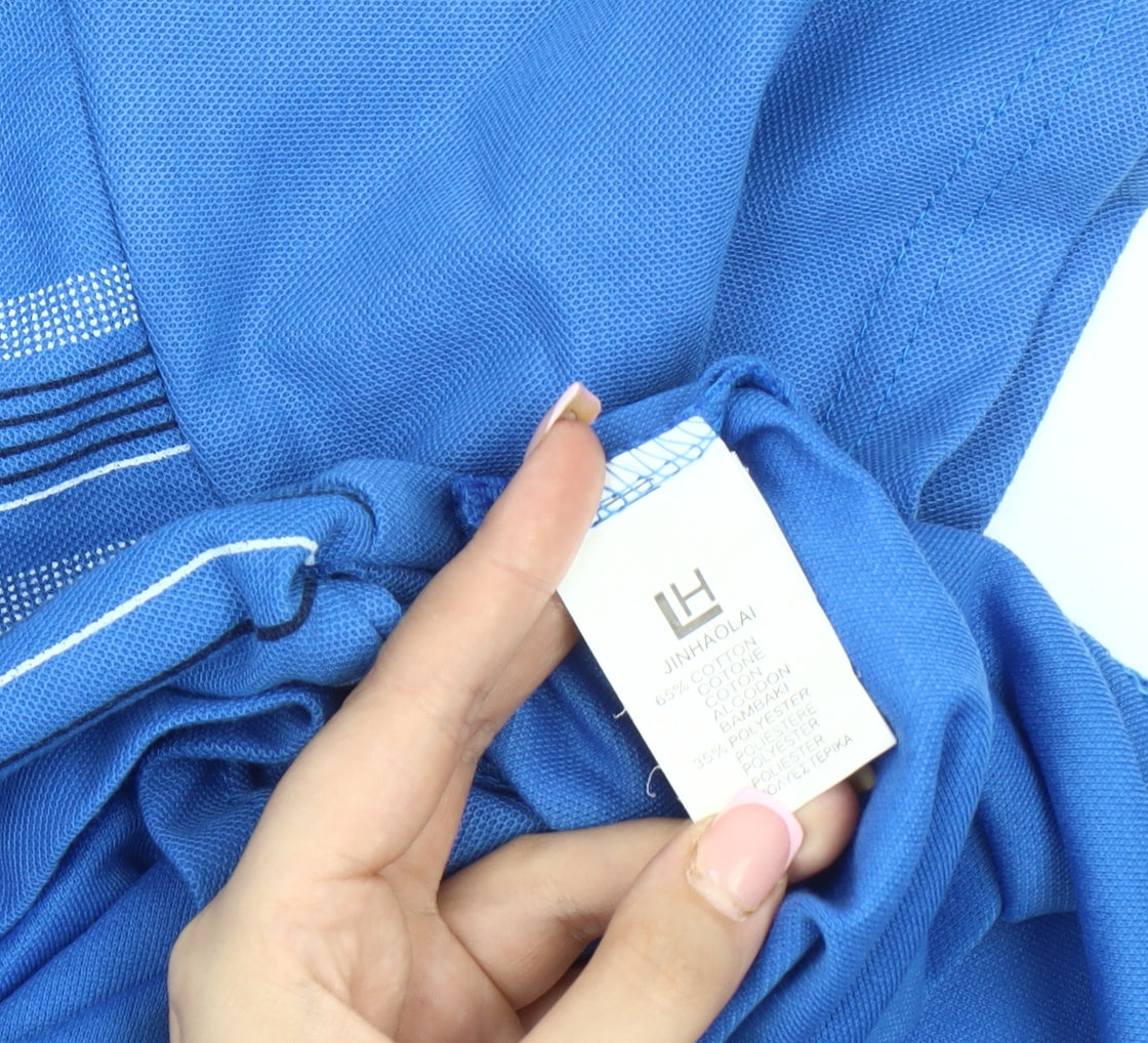 Jinhaolai Men's Blue Striped Polo Shirt L