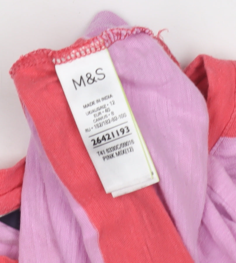 Marks and Spencer Women's Pink Striped T-Shirt, Size 12