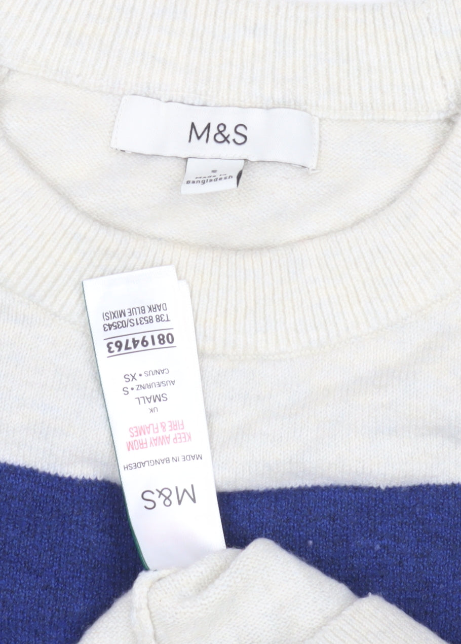 Marks and Spencer Women's Blue Stripe Pullover Jumper Size S