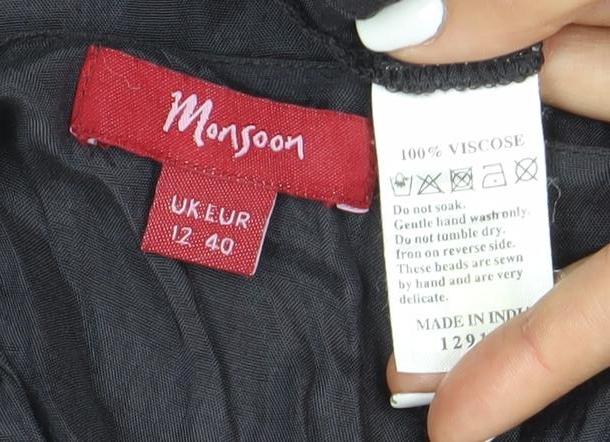 Monsoon Black Beaded Blouse, Size 12, Women's Partywear