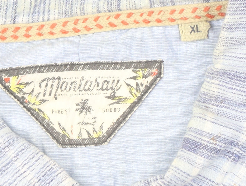 Mantaray Men's Blue Striped Linen Shirt XL