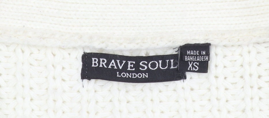 Brave Soul Women's Ivory Open Front Cardigan XS Chunky Knit