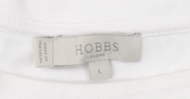 Hobbs Women's White Striped Cotton Boat Neck T-Shirt L