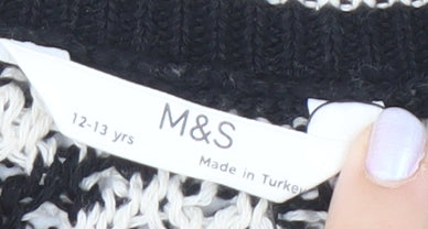 Marks and Spencer Girls Black White Chevron Knit Vest 12-13 Years