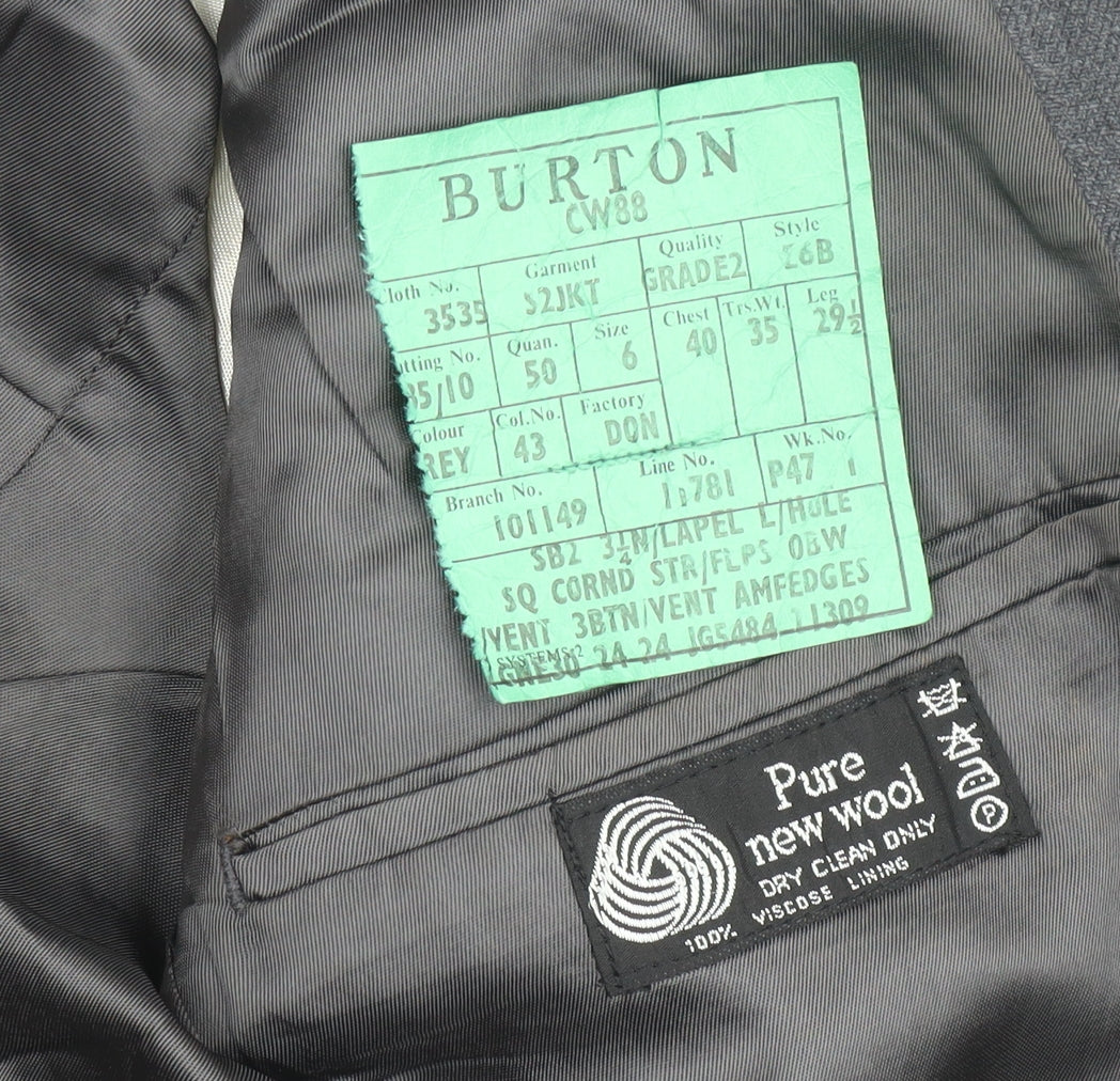 Burton Men's Grey Vintage Suit Jacket 40 Formal Wear