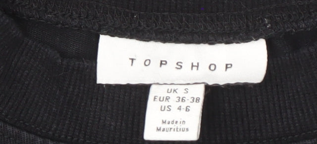 Topshop Women's Black Crew Neck Top, Size S