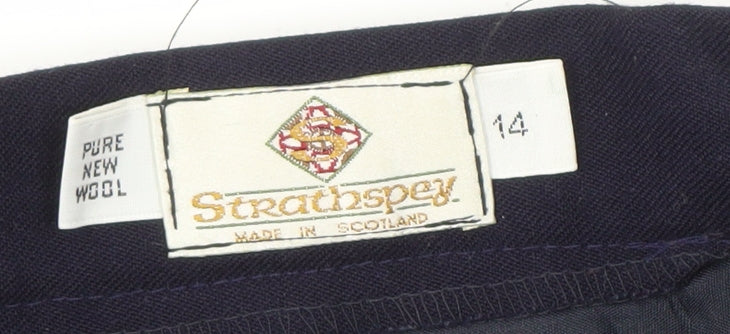 Strathspey Women's Blue Pleated Wool Midi Skirt, Size 14