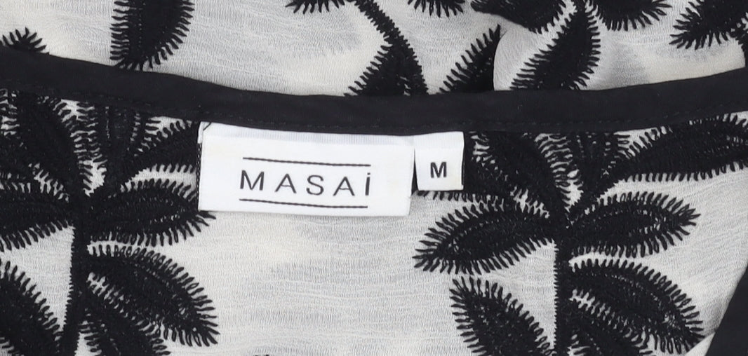 Masai Women's M Black White Floral V-Neck Blouse