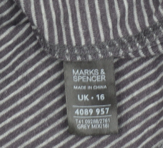 Marks and Spencer Women's Grey Striped Button-Up Top