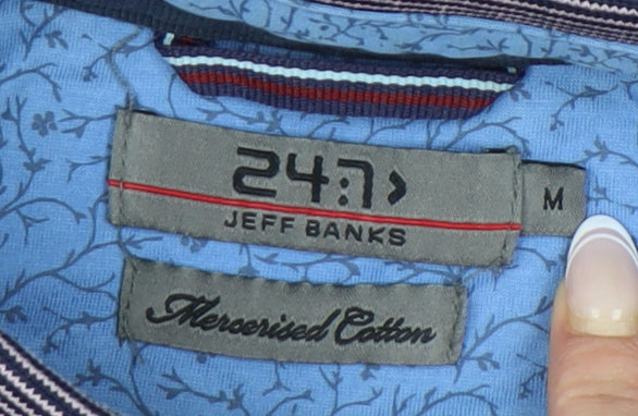 Jeff Banks Men's Blue Striped Polo Shirt Medium