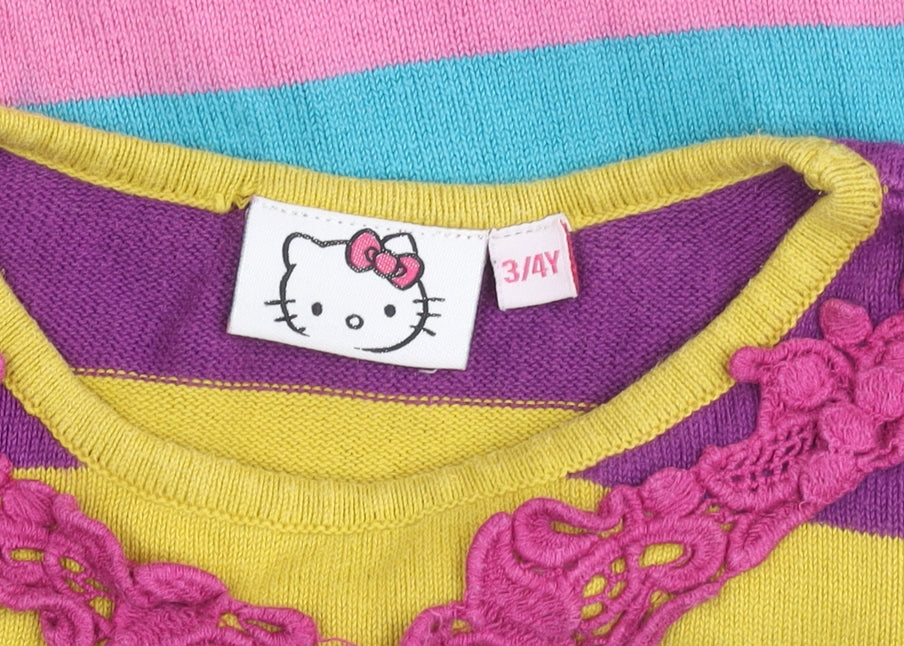 Hello Kitty Girls Multicoloured Dress 3-4 Years with Embroidery