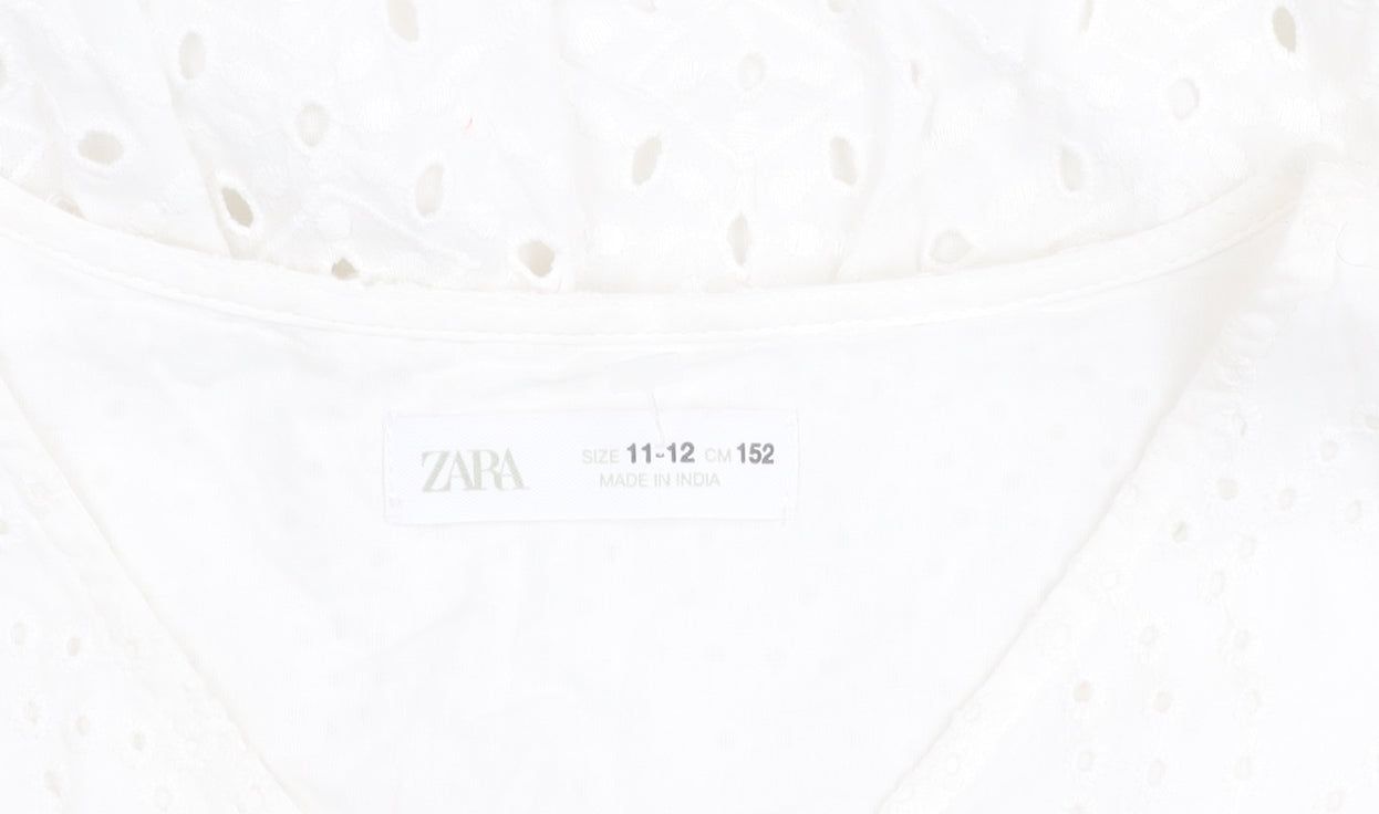 Zara Girls White Dress 11-12 Years Cotton
