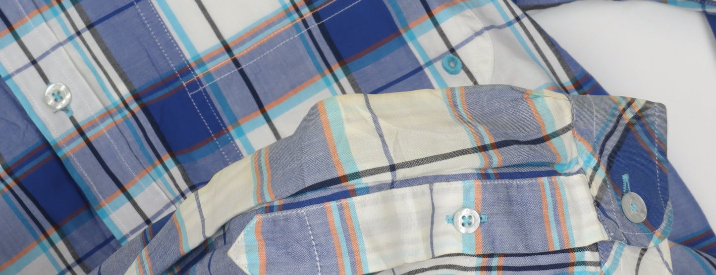 Lacoste Men's Blue Plaid Button-Up Shirt 40