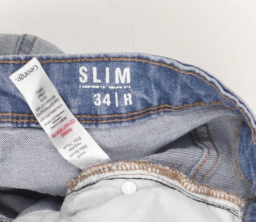 George Men's Blue Slim Jeans, Size 34