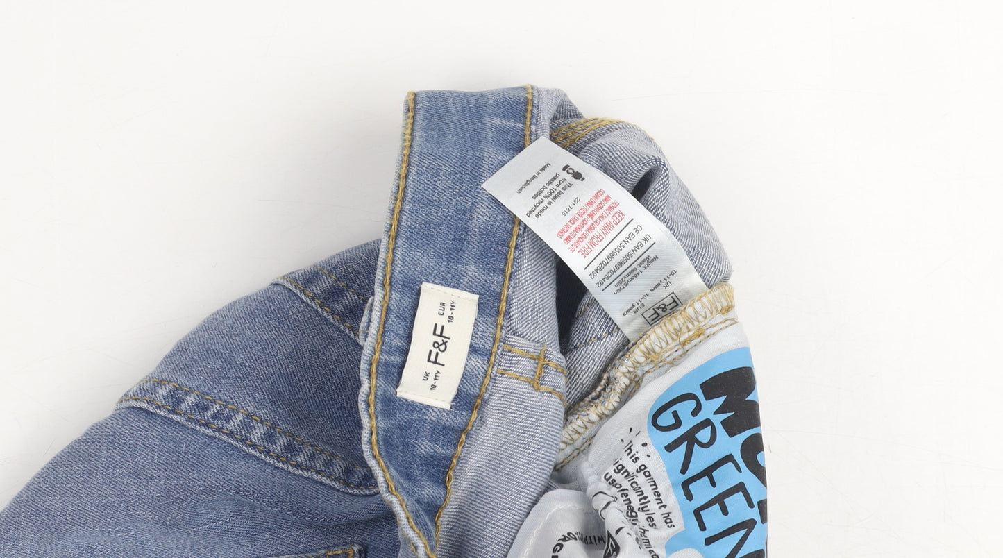 F&F Girls Blue Denim Jeans 10-11 Years Mid Rise Button Casual