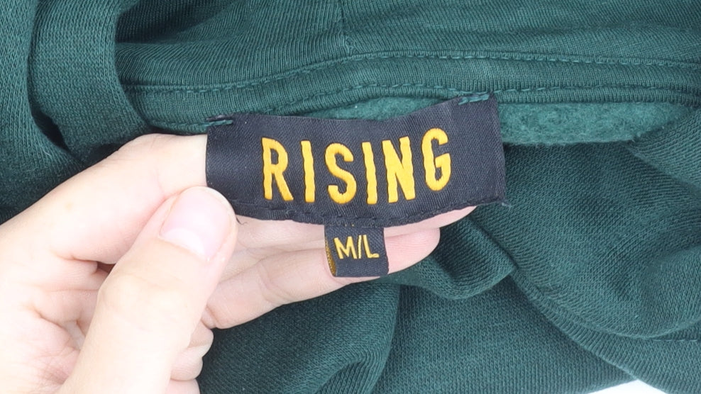 RISING Men's Green Pullover Hoodie, M, Fleece, Warm