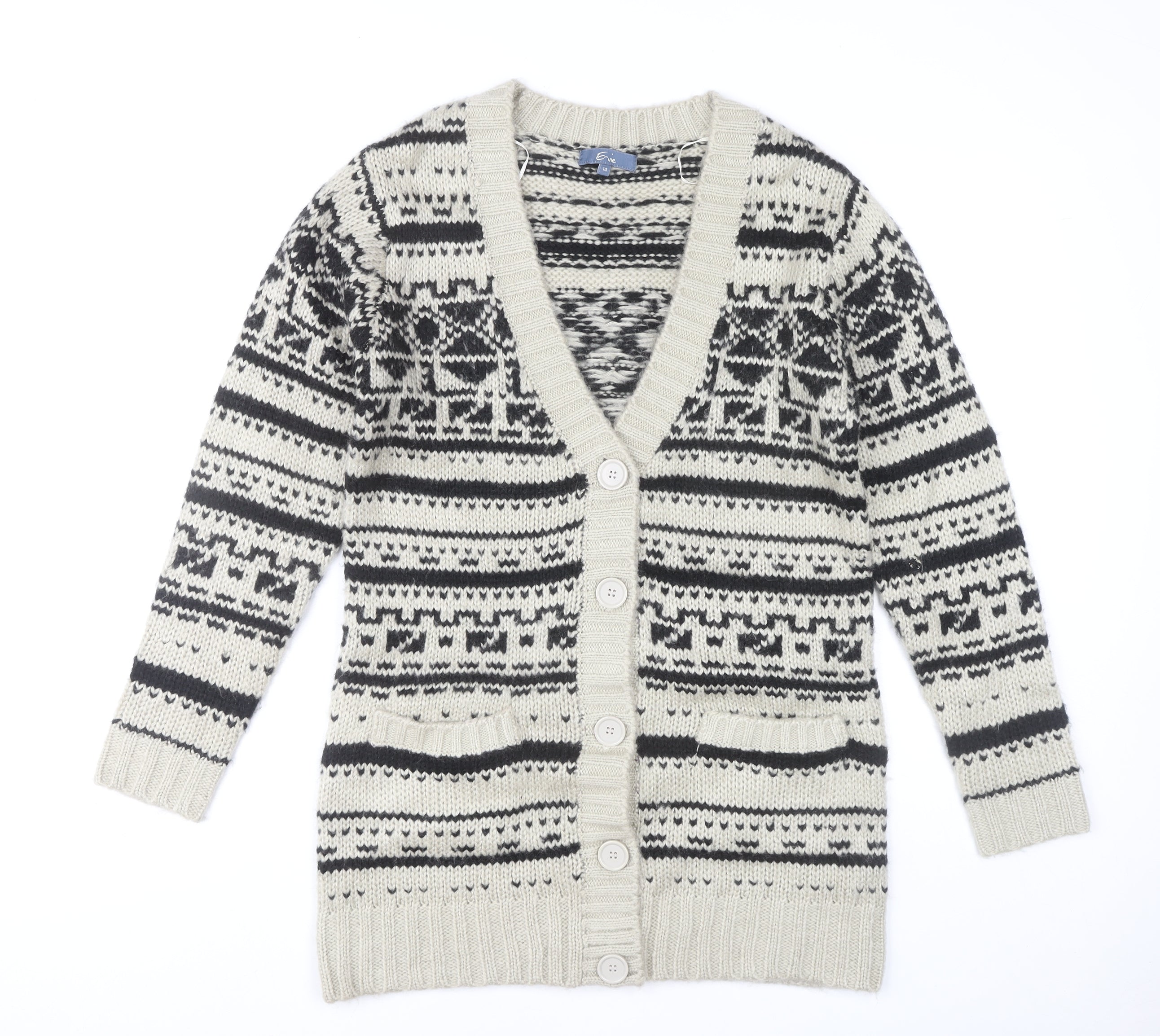 E-vie Women's Beige Cardigan, Size 14, Chunky-Knit – Preworn