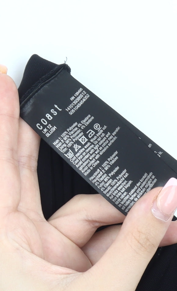 Coast Women's Black Tunic Blouse, Size 12, V-Neck