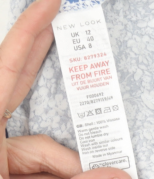 New Look Women's Blue Floral A-Line Skirt Size 12 Viscose Summer