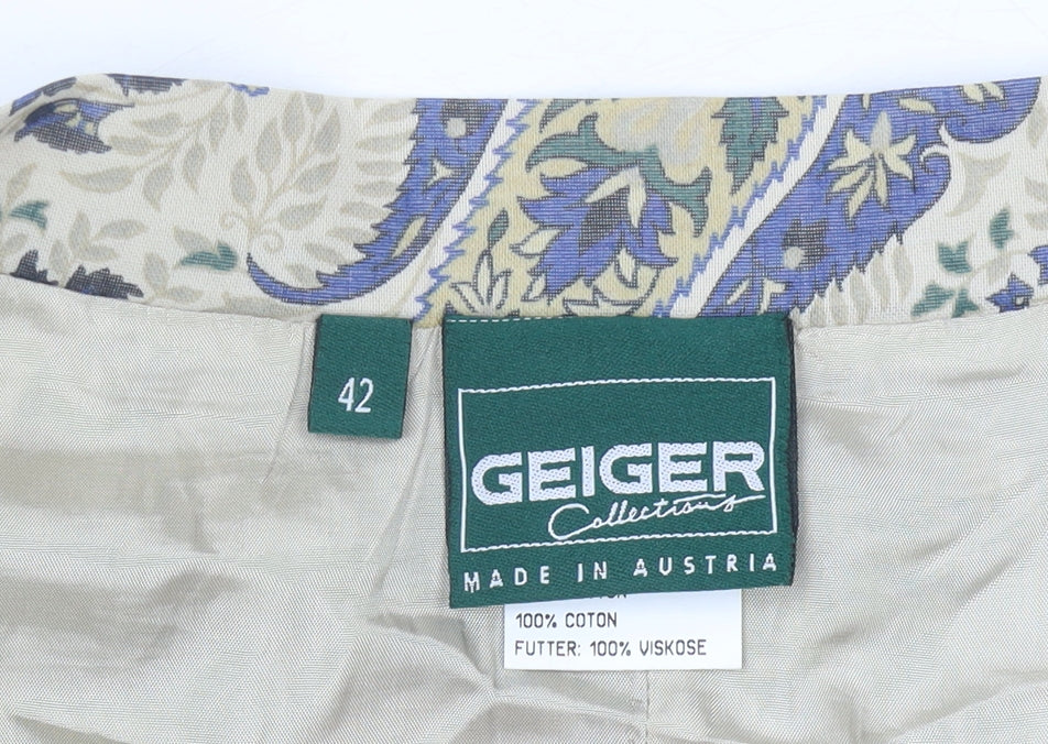 Geiger Women’s Beige Paisley A-Line Midi Skirt Size 14 Vintage Cotton