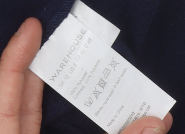 Warehouse Women Blue Size 12 Lace Detail Short Sleeve Blouse