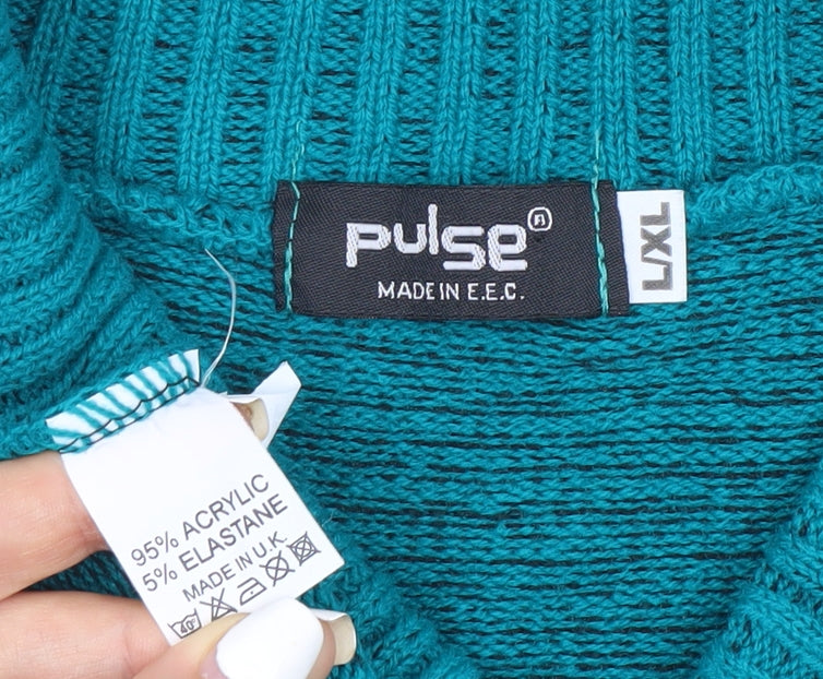 Pulse Women's Green L Collared Cable-Knit Pullover Jumper