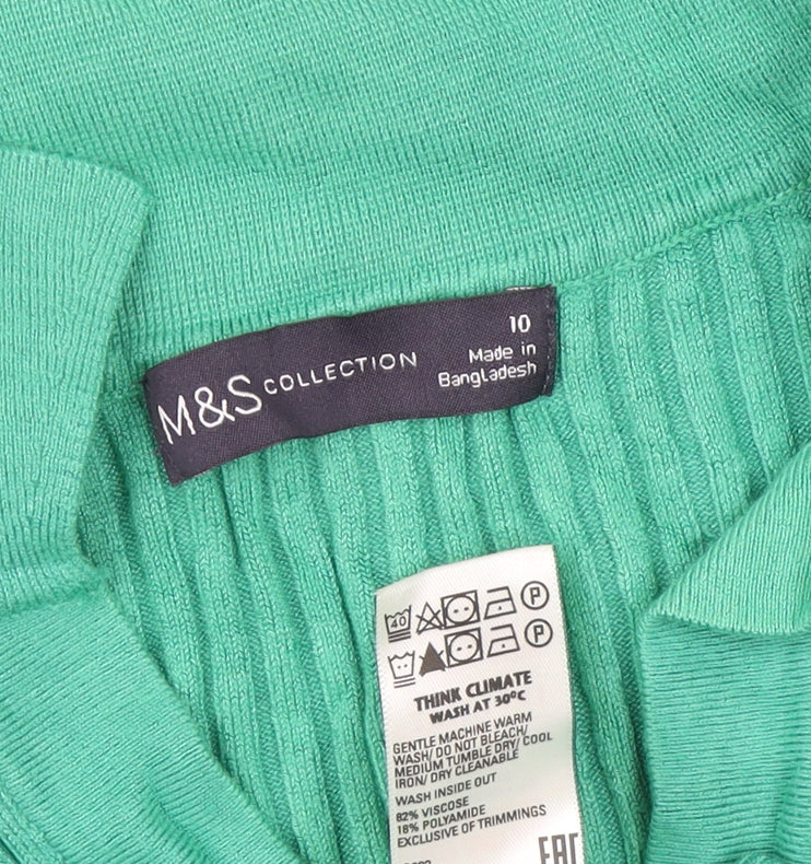 Marks and Spencer Womens Green Size 10 Pullover V-Neck Jumper