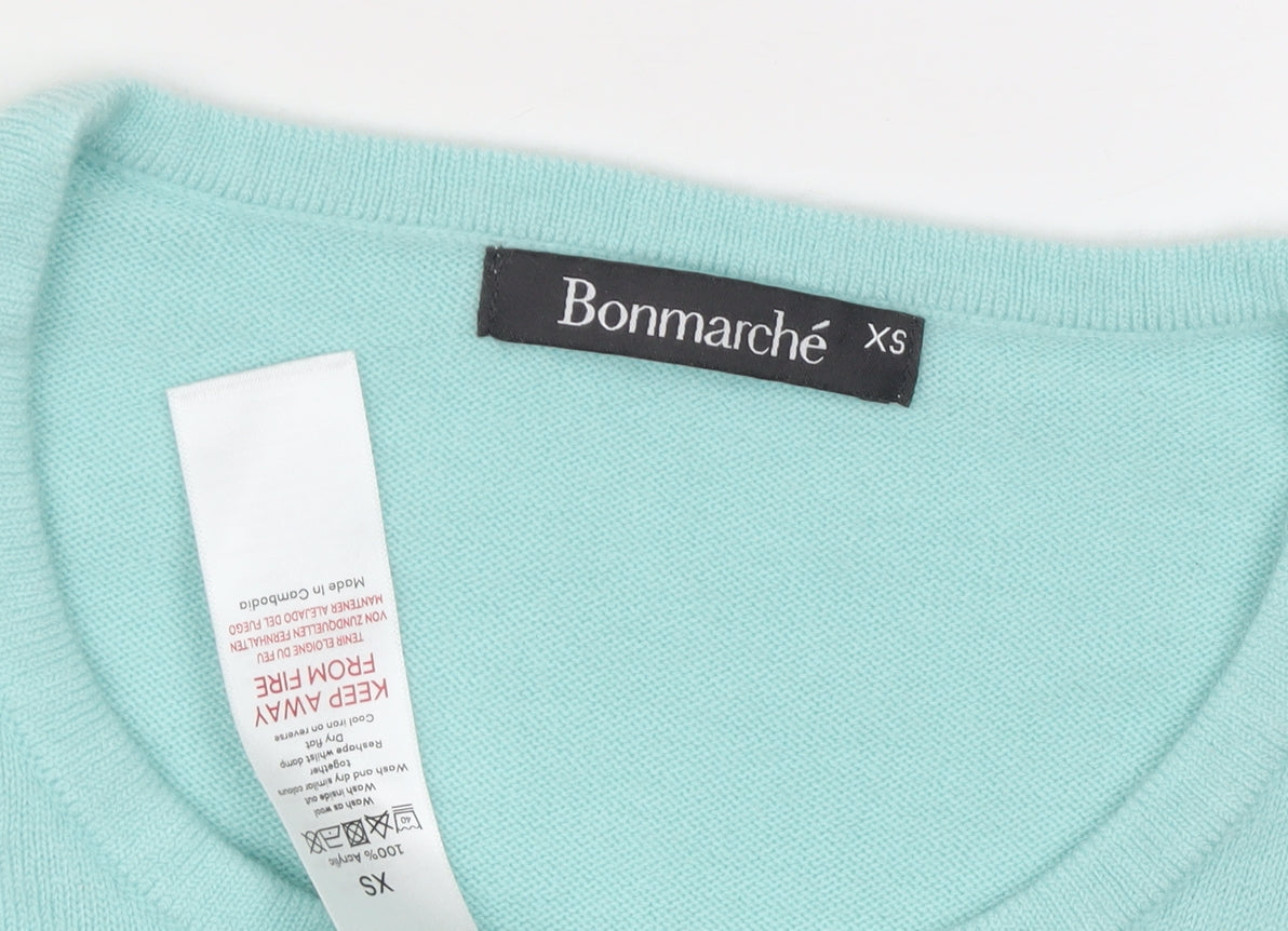 Bonmarché Women's Blue XS Short Sleeve Cotton Scoop Neck Jumper