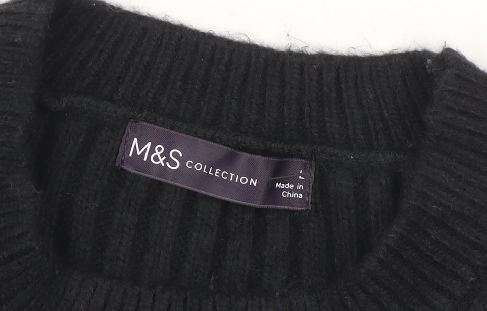 Marks and Spencer Women's Black L Rib-Knit Crew Neck Jumper