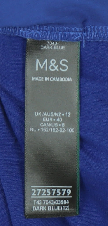 Marks and Spencer Women’s Blue Size 12 Basic Short Sleeve Blouse