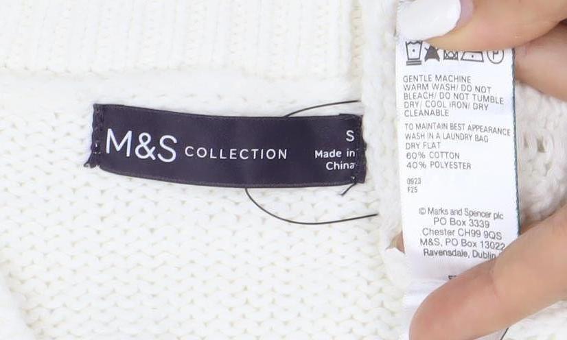 Marks and Spencer Women’s Ivory Cable-Knit V-Neck Jumper Size S