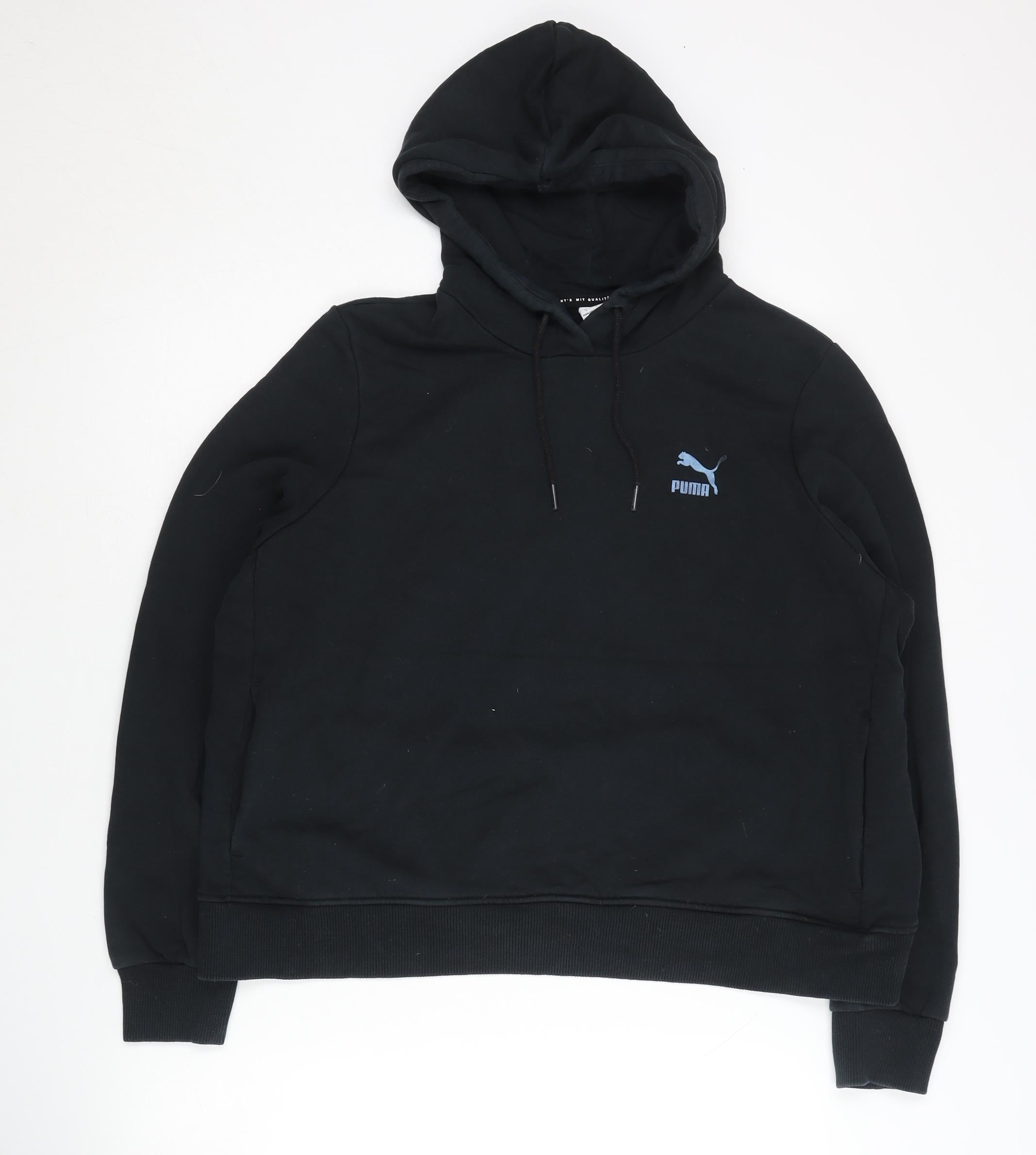 Puma Women's Black Pullover Hoodie Size 14 Cotton Logo Autumn