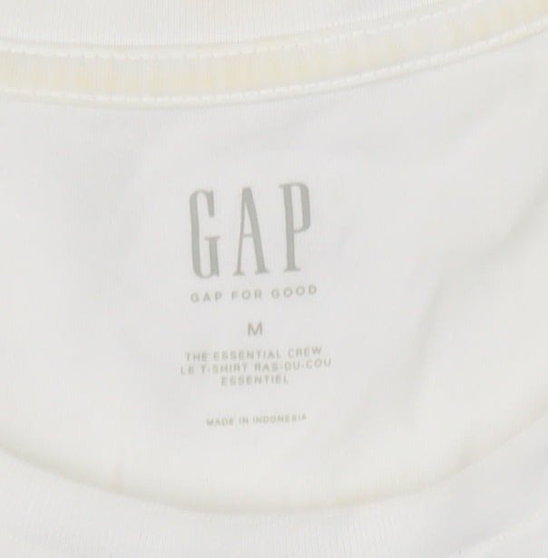 GAP Men's White Stripe Crew Neck Cotton T-Shirt M Regular Fit