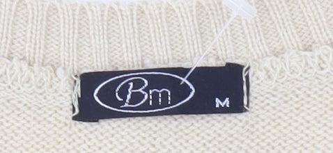 Bm Women's Beige Crew Neck Argyle Knit Pullover Jumper M