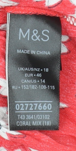 Marks and Spencer Women’s Red Floral Ruffle Tunic Blouse Size 18