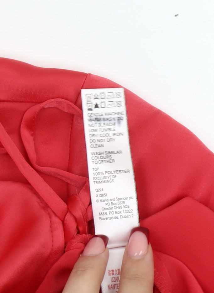 Marks & Spencer Women’s Red Satin Wrap Blouse Size 8 Short Sleeve