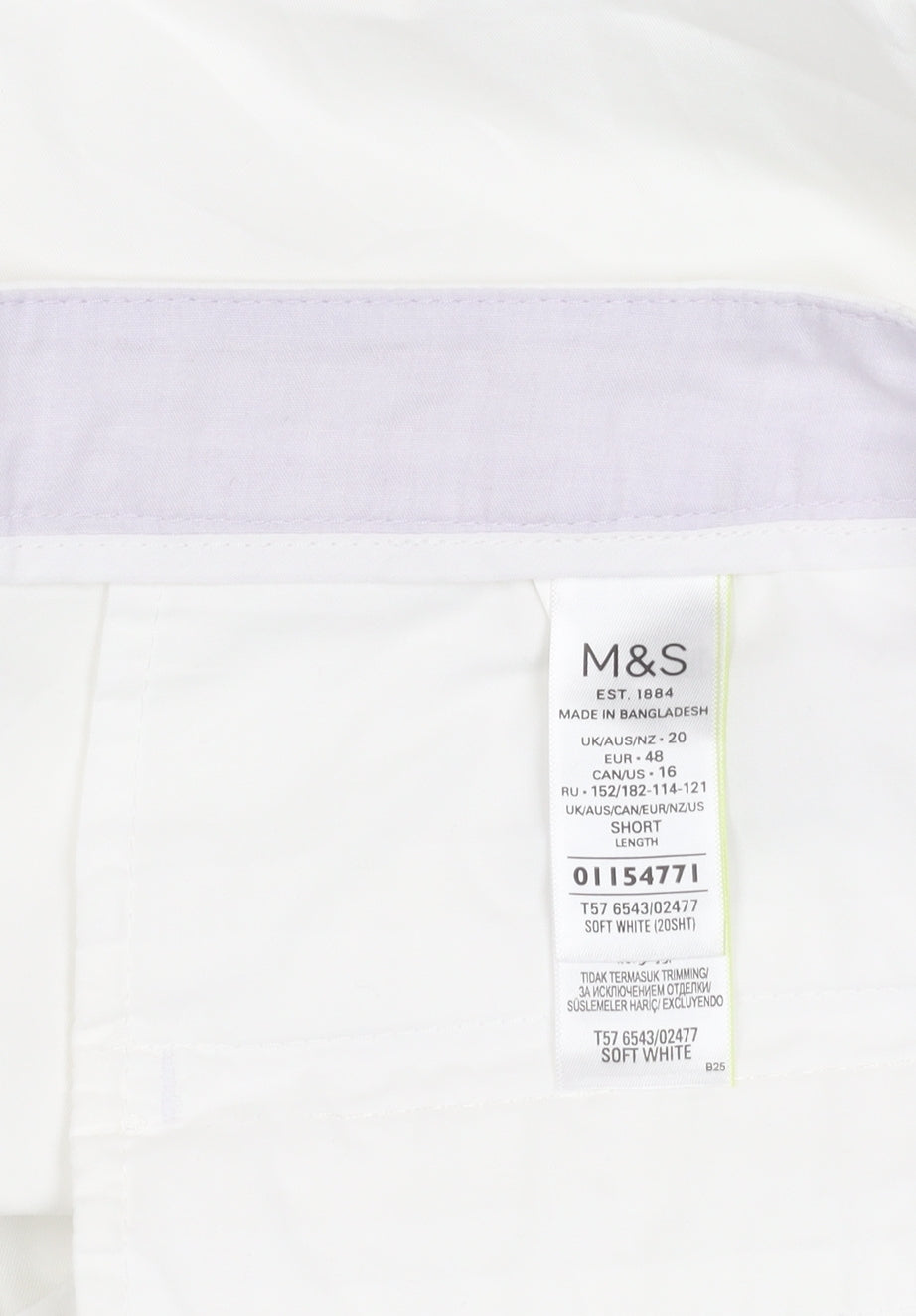 Marks and Spencer Women’s White Size 20 Short Length Cotton Blend Trousers