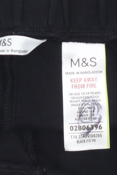 Marks and Spencer Girls Black Sweat Shorts 13-14Y Elastic Waist Activewear