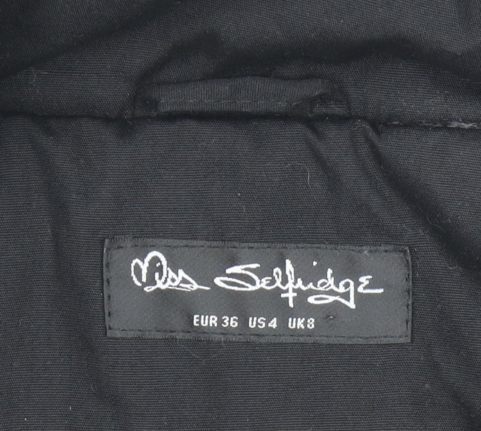 Miss Selfridge Womens Black Faux Fur Hooded Parka Coat Size 8