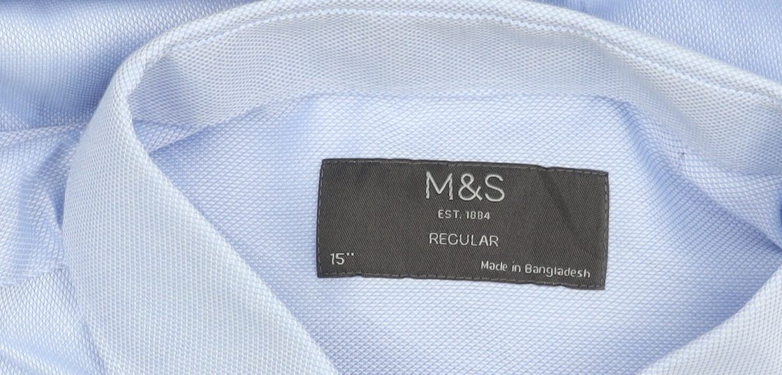 Marks and Spencer Men's Blue Regular Fit Button-Up Shirt Size 15