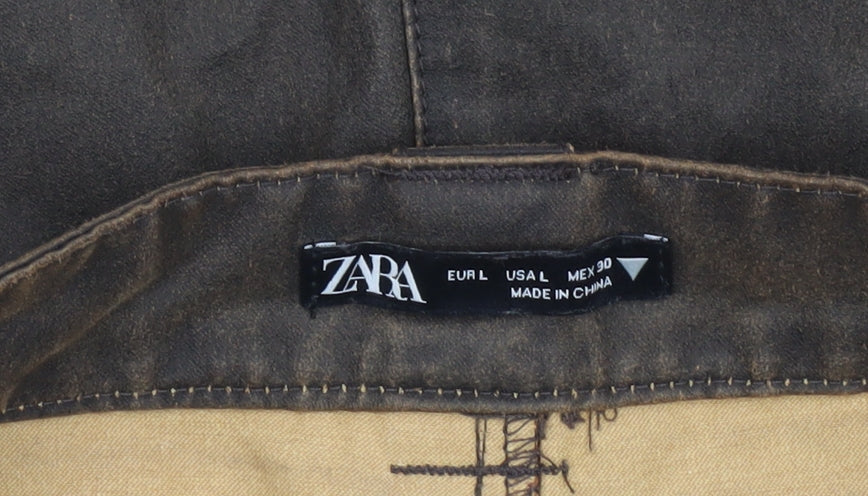 Zara Women Brown Cargo Skort L Short Casual Cotton Pockets