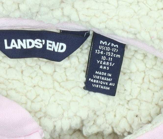 Lands' End Girls Pink Full Zip Hoodie 10-11 Years Fleece Lined Winter Warm