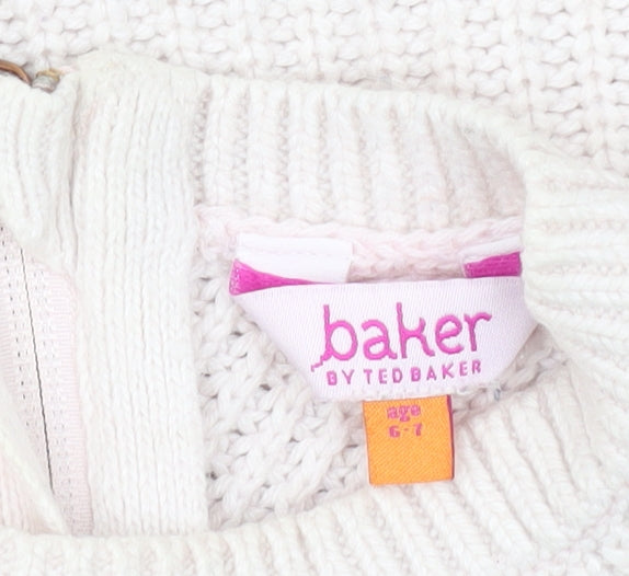 Baker by Ted Baker Girls Ivory Knit Jumper Age 6Y Long Sleeve Pullover