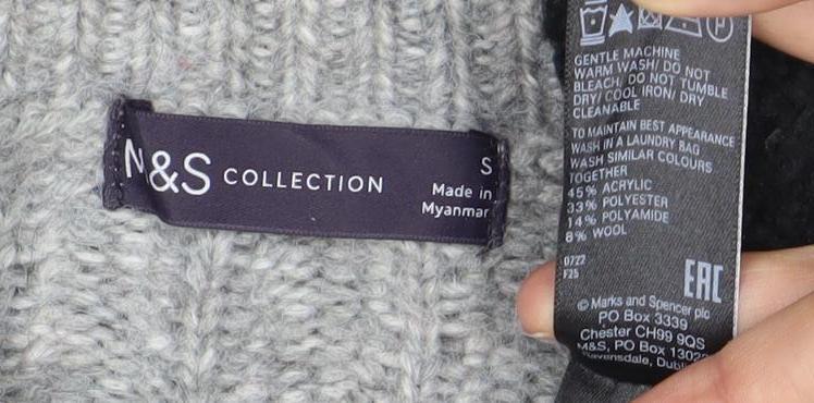 Marks and Spencer Womens Grey Pullover Jumper S Wool Blend Knit