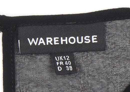 Warehouse Women Black Size 12 Sleeveless Blouse with Floral Lace Hem