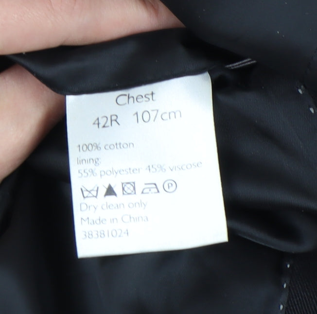 John Lewis Men Black Cotton Blazer Jacket 42R Single-Breasted