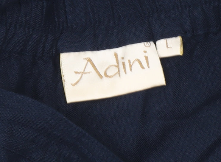 Adini Womens Blue Viscose Midi Straight Skirt L Elastic Waist
