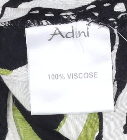 Adini Womens Black Green Tunic Blouse L Long Sleeve Viscose