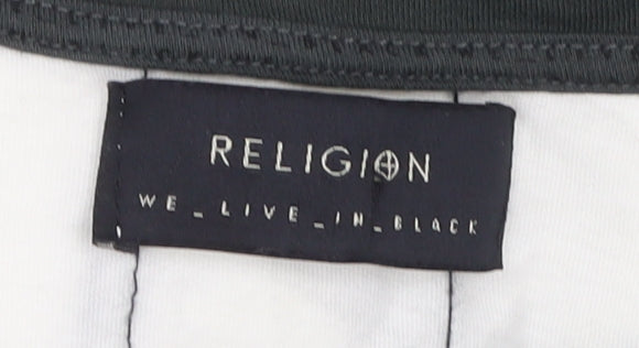 Religion Men’s Black White 3/4 Sleeve Colourblock Cotton T-Shirt M