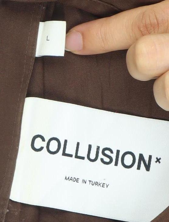 Collusion Unisex Adults Brown Button-Up Shirt Size L Long Sleeve